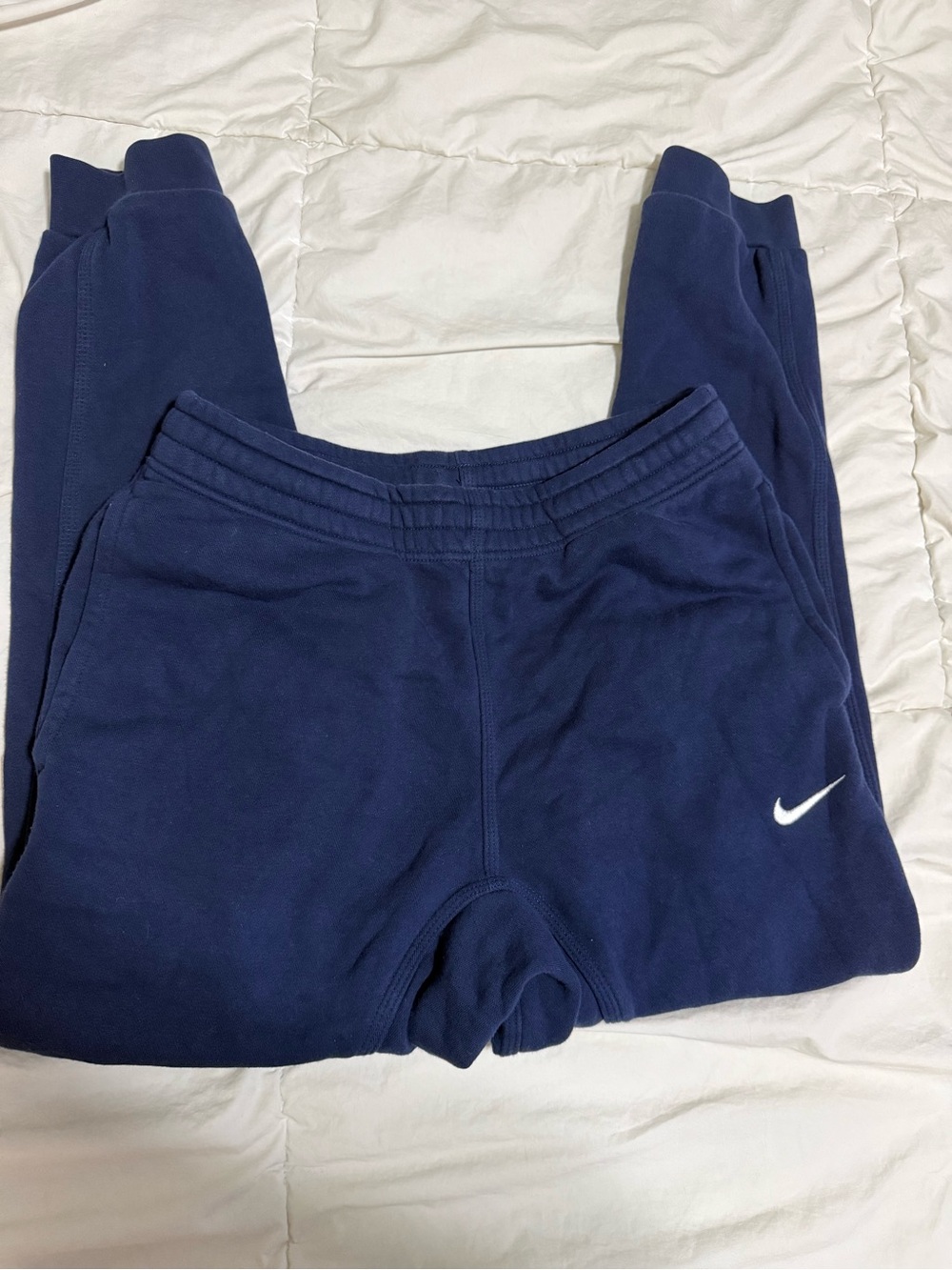 Nike mens Dark Blue Fleece Joggers with White Swoosh